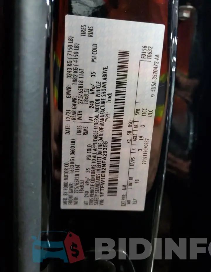 1FTFW1E82NFA29355 Photo# 13