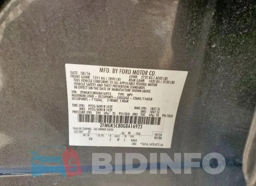 2FMGK5C80GBA16923 Photo# 13