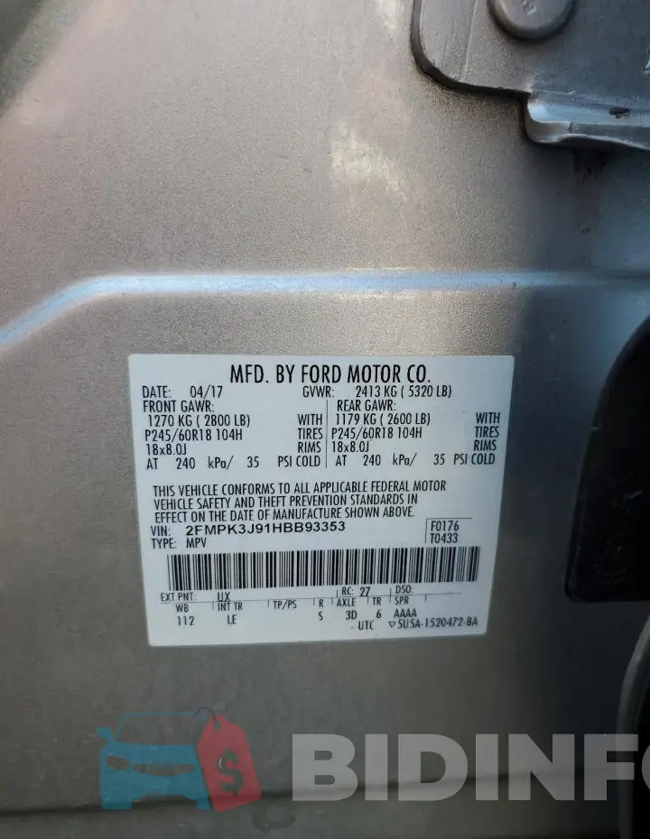 2FMPK3J91HBB93353 Photo# 14