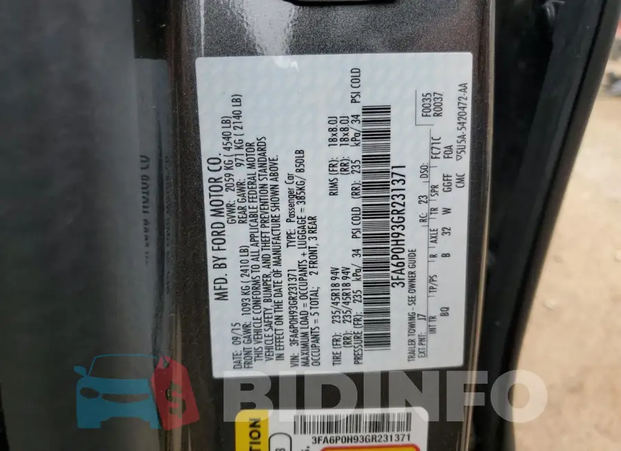 3FA6P0H93GR231371 Photo# 12