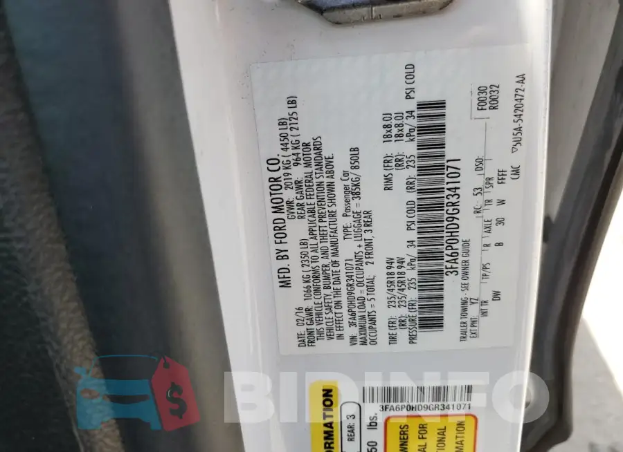 3FA6P0HD9GR341071 Photo# 12
