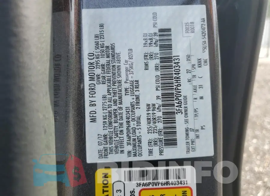 3FA6P0VP6HR403431 Photo# 12