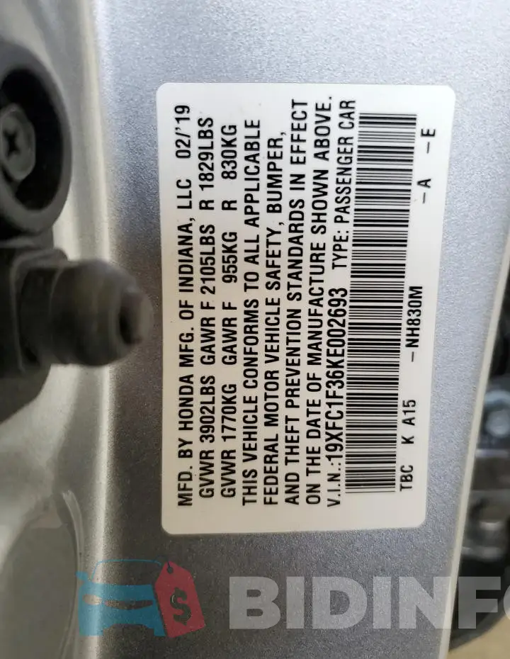 19XFC1F36KE002693 Photo# 12