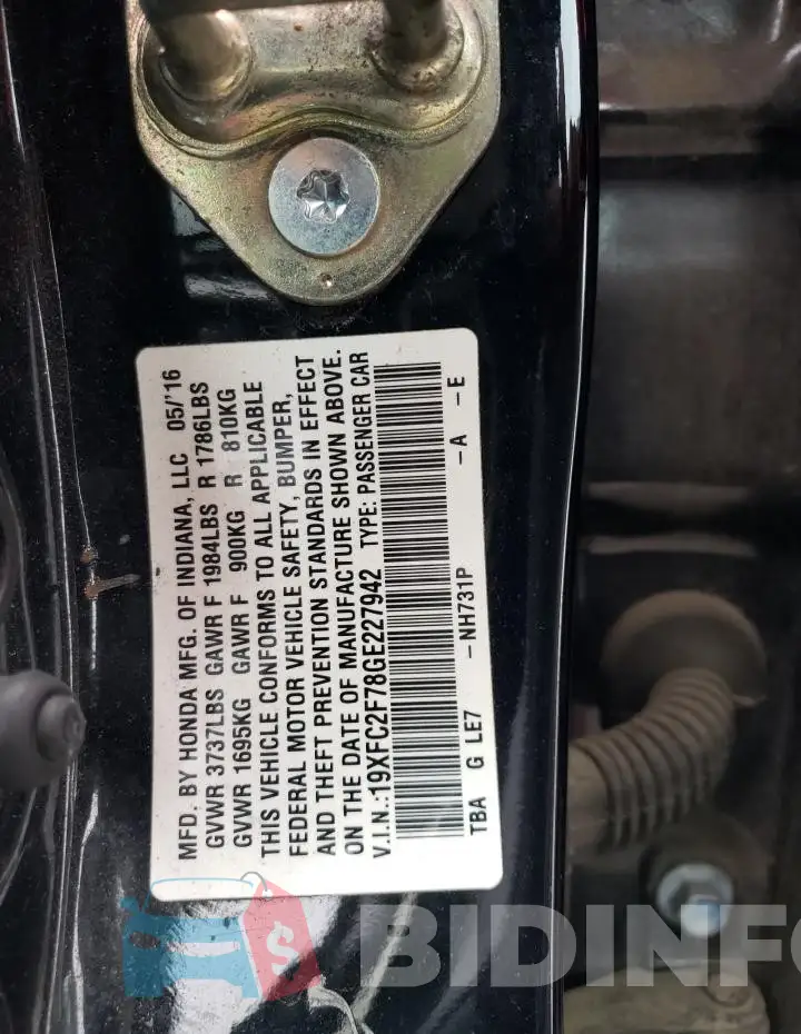 19XFC2F78GE227942 Photo# 12