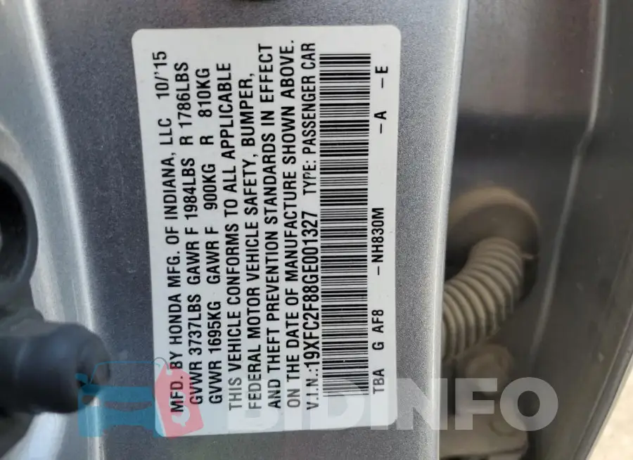 19XFC2F88GE001327 Photo# 13