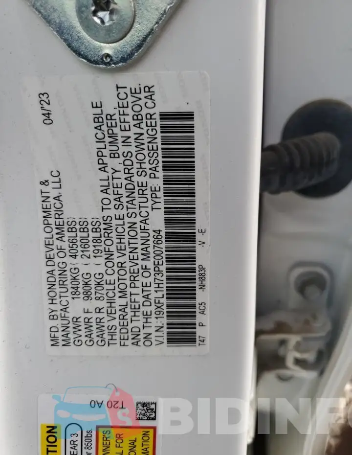 19XFL1H73PE007664 Photo# 12