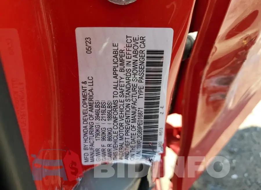 19XFL2G89PE016871 Photo# 12