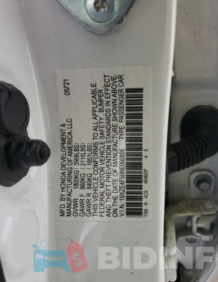 19XZE4F50NE000856 Photo# 12