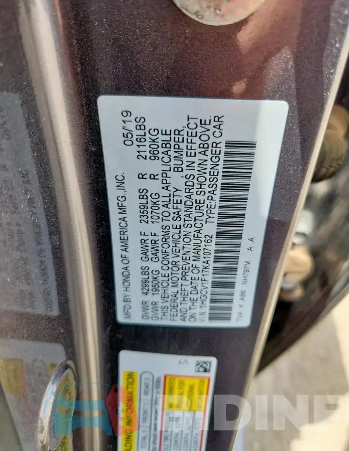 1HGCV1F17KA107162 Photo# 12