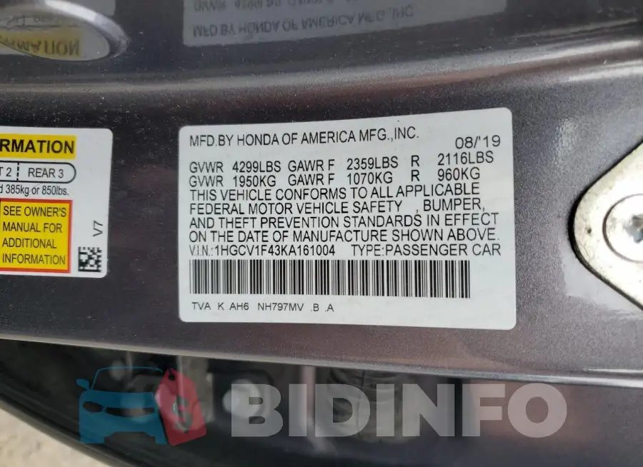 1HGCV1F43KA161004 Photo# 13