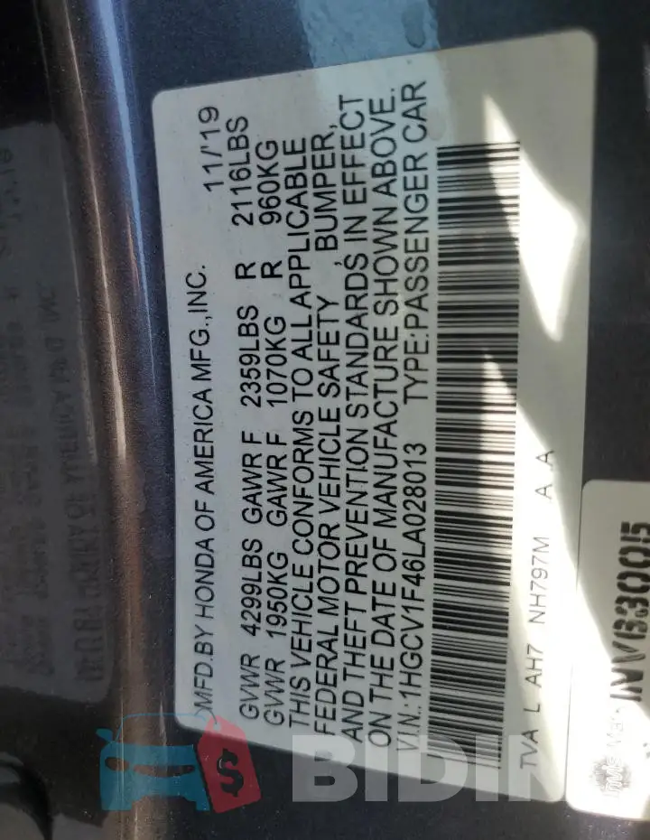 1HGCV1F46LA028013 Photo# 12