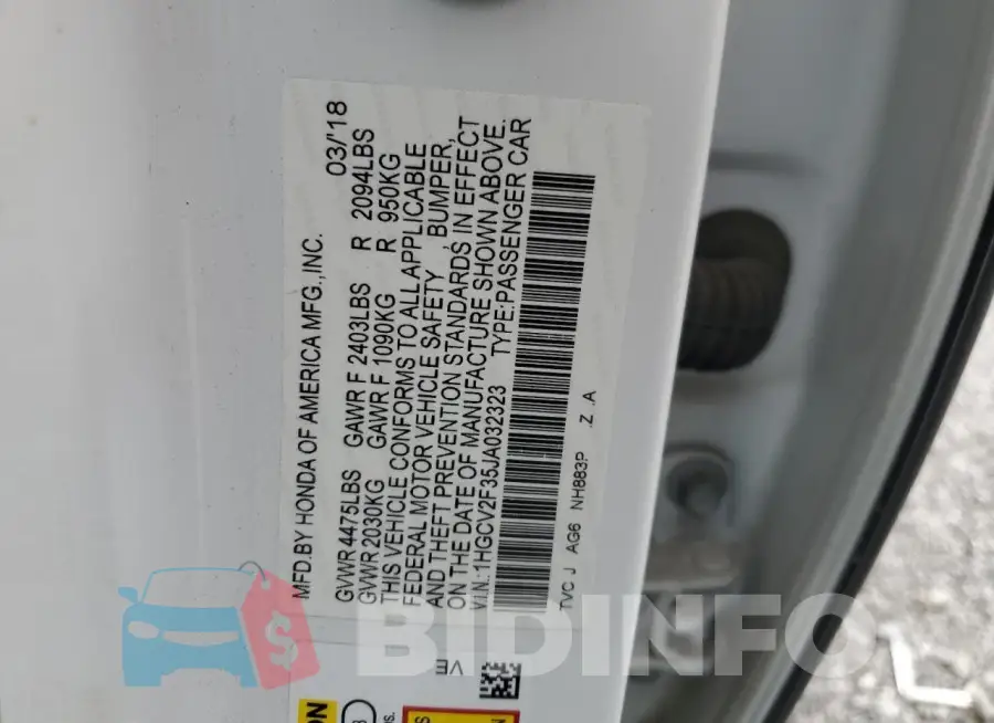 1HGCV2F35JA032323 Photo# 12