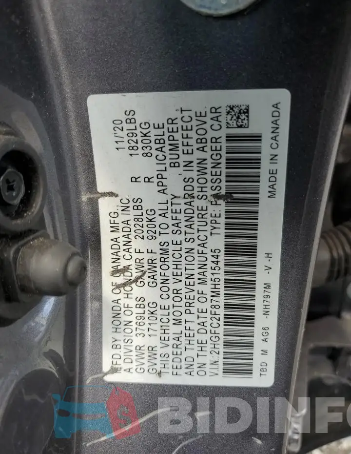 2HGFC2F87MH515445 Photo# 13