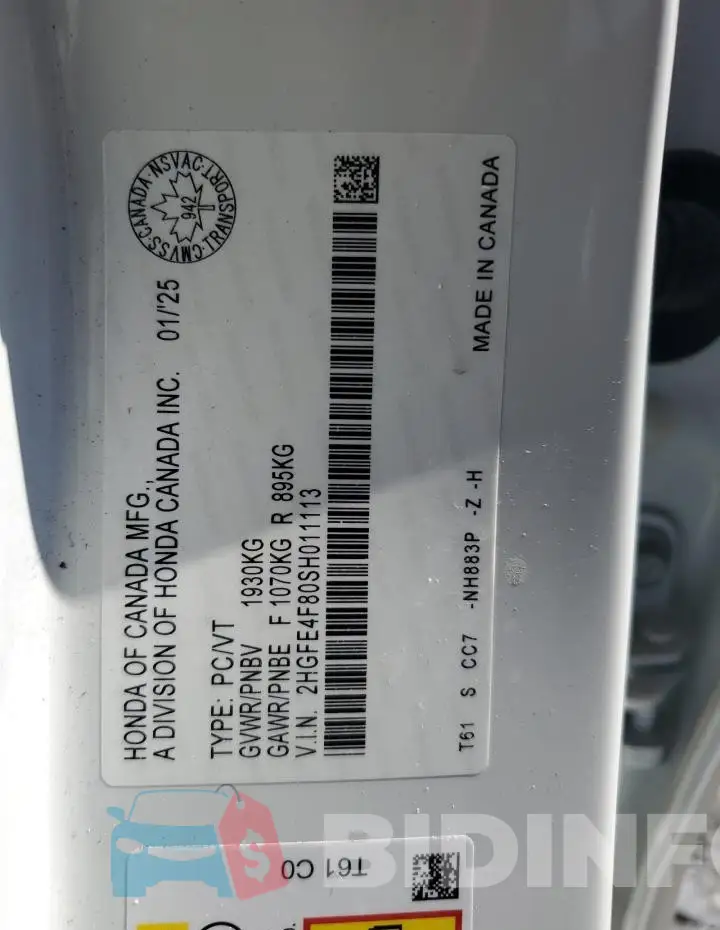 2HGFE4F80SH011113 Photo# 13