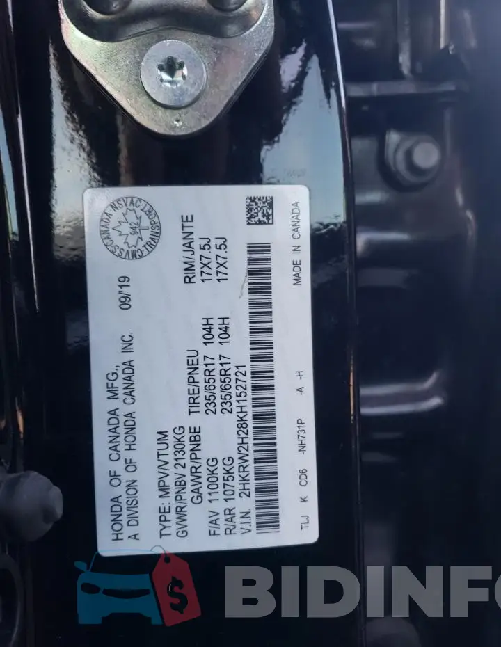 2HKRW2H28KH152721 Photo# 14