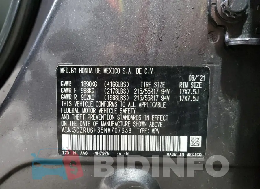 3CZRU6H35NM707638 Photo# 12