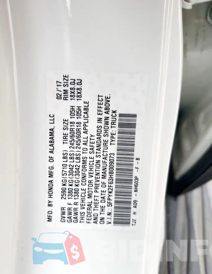5FPYK2F63HB009073 Photo# 12