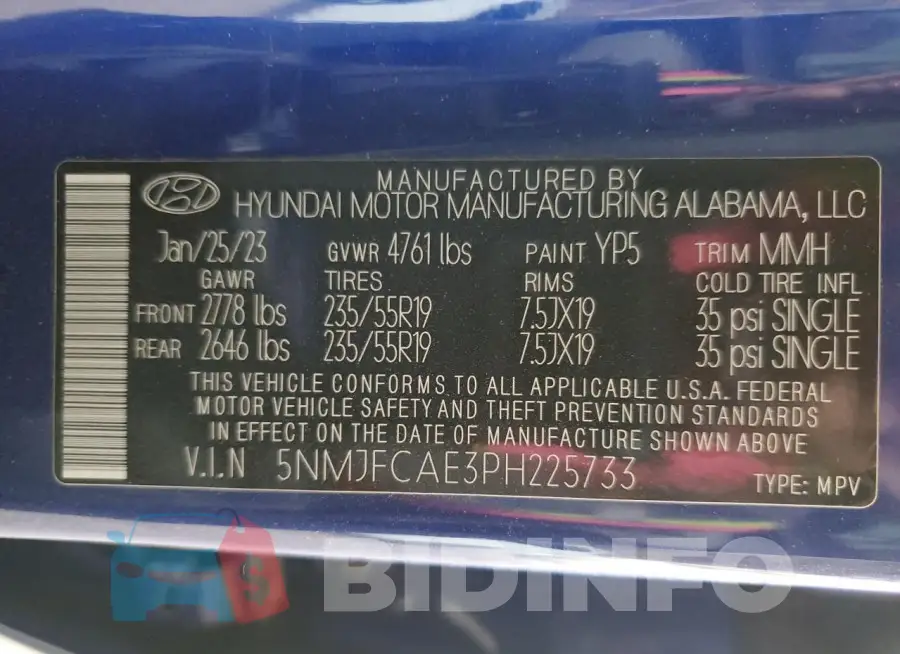 5NMJFCAE3PH225733 Photo# 12