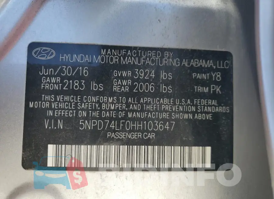 5NPD74LF0HH103647 Photo# 13