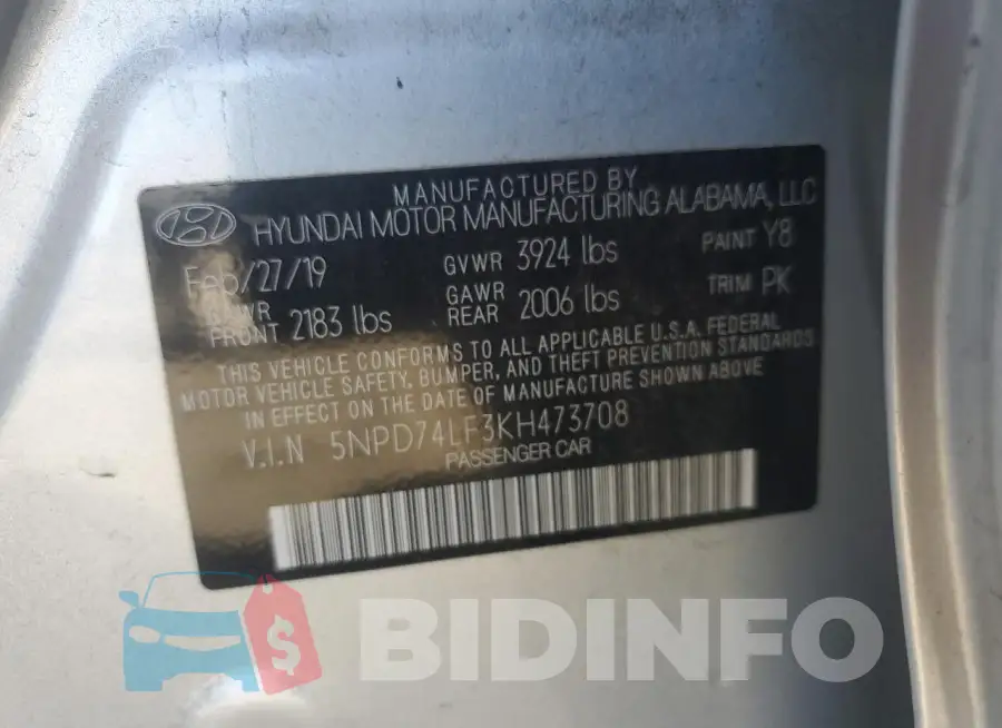 5NPD74LF3KH473708 Photo# 13