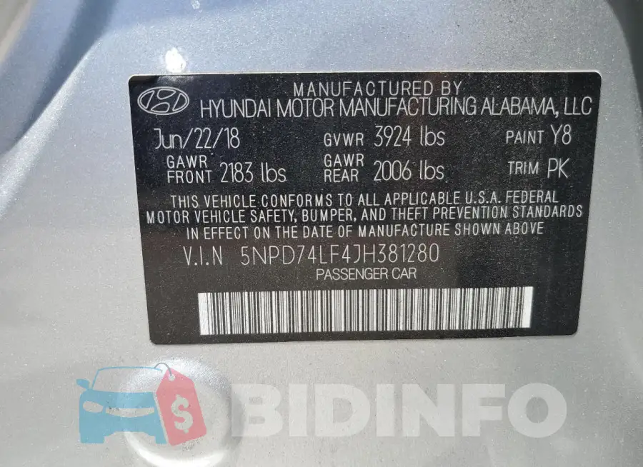 5NPD74LF4JH381280 Photo# 13