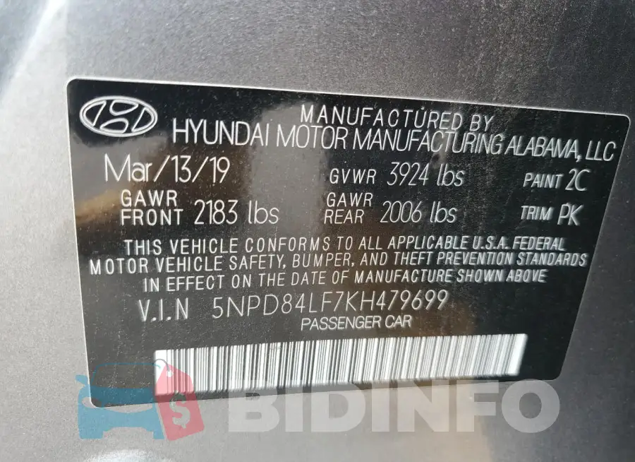 5NPD84LF7KH479699 Photo# 13