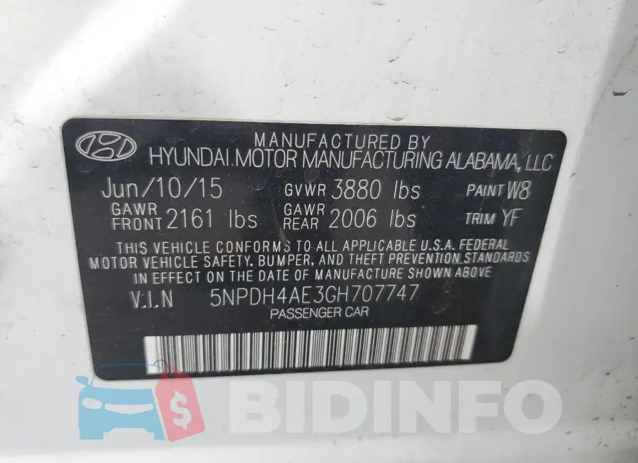 5NPDH4AE3GH707747 Photo# 12