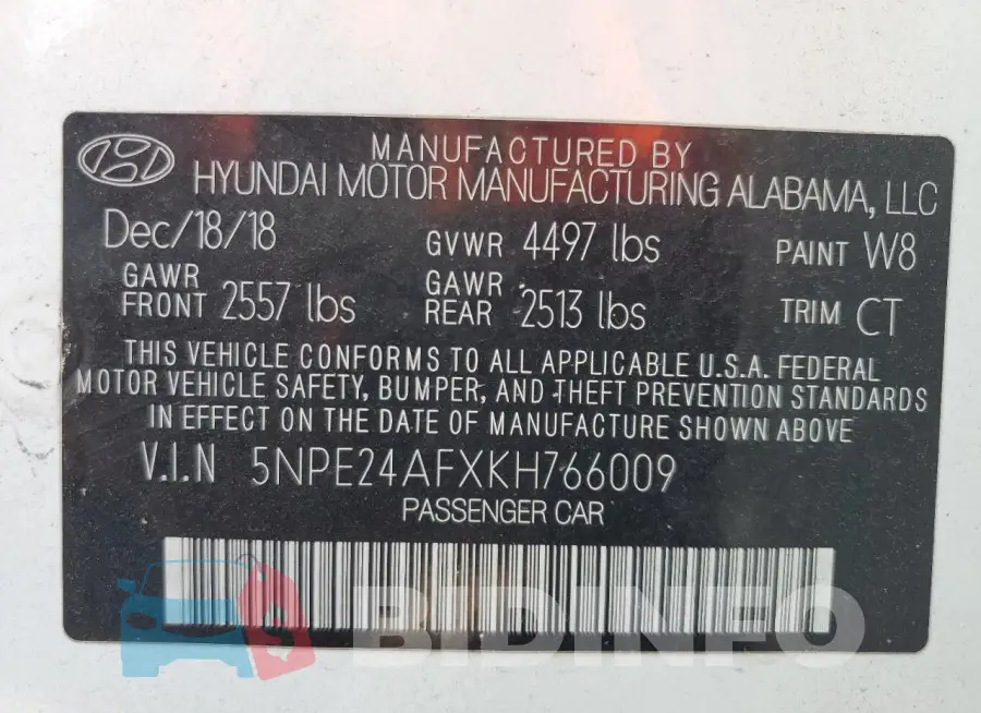 5NPE24AFXKH766009 Photo# 12