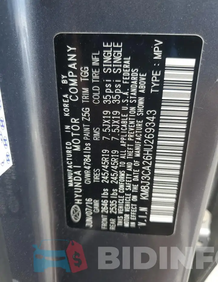 KM8J3CA26HU269343 Photo# 12