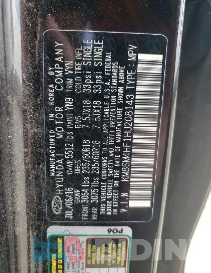 KM8SM4HF1HU208143 Photo# 13