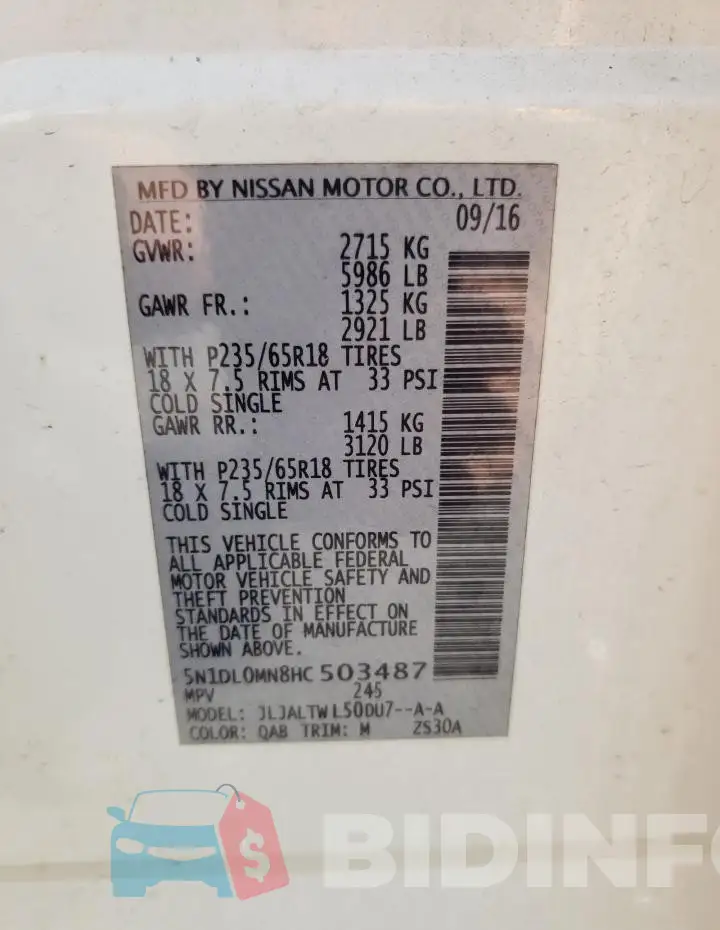 5N1DL0MN8HC503487 Photo# 13