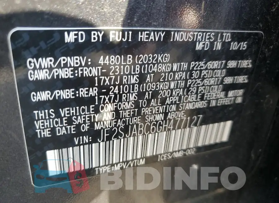 JF2SJABC6GH477127 Photo# 13