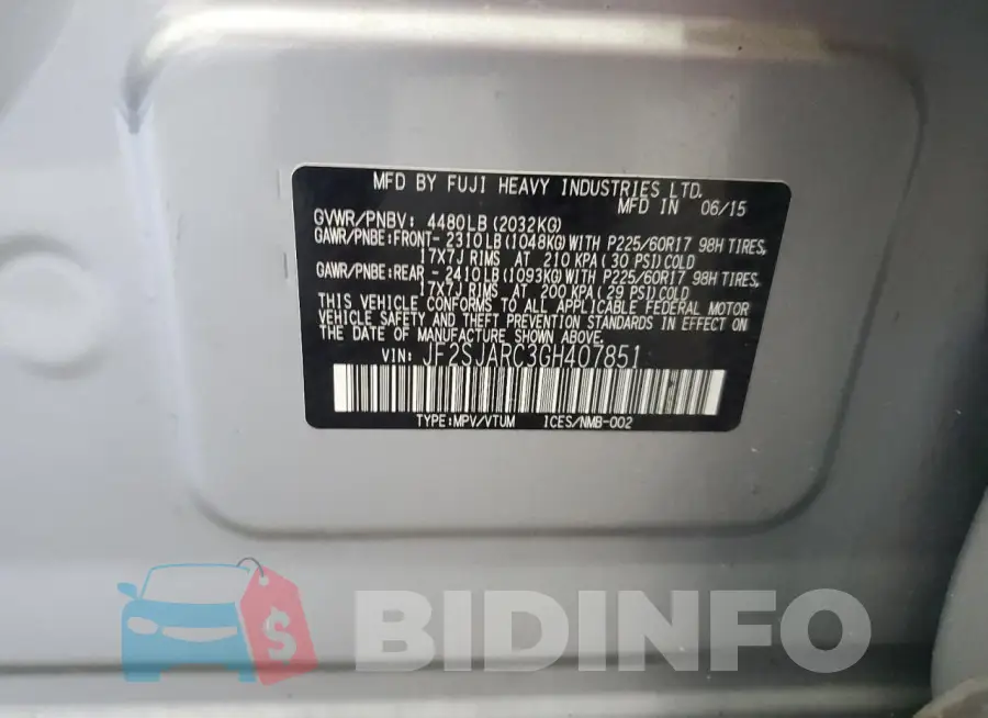 JF2SJARC3GH407851 Photo# 13