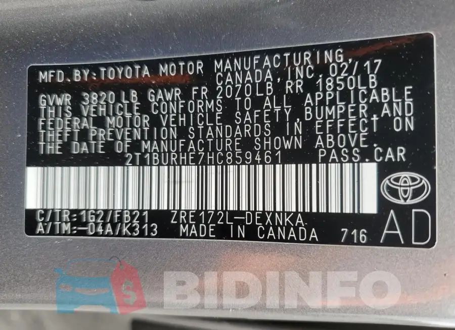 2T1BURHE7HC859461 Photo# 12