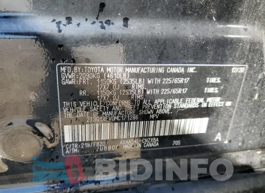 2T3G1RFV0MC171286 Photo# 13