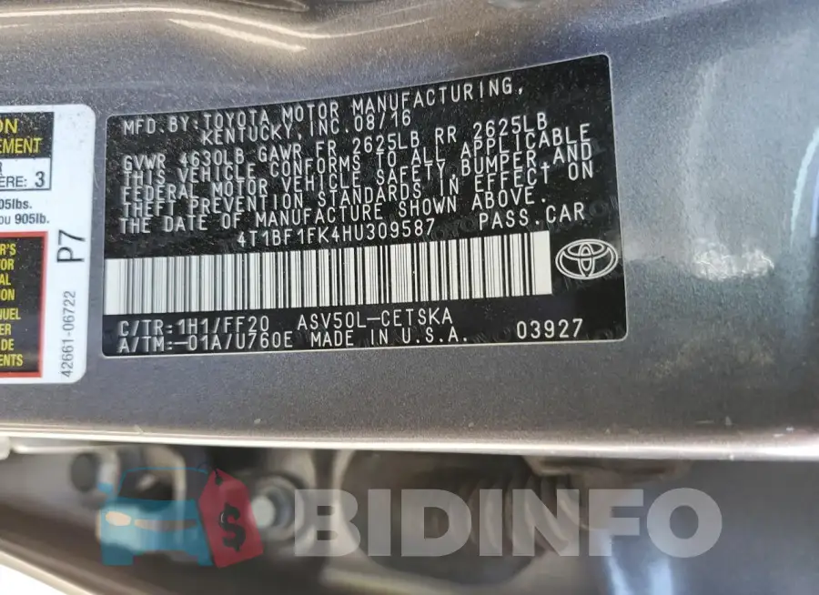 4T1BF1FK4HU309587 Photo# 12