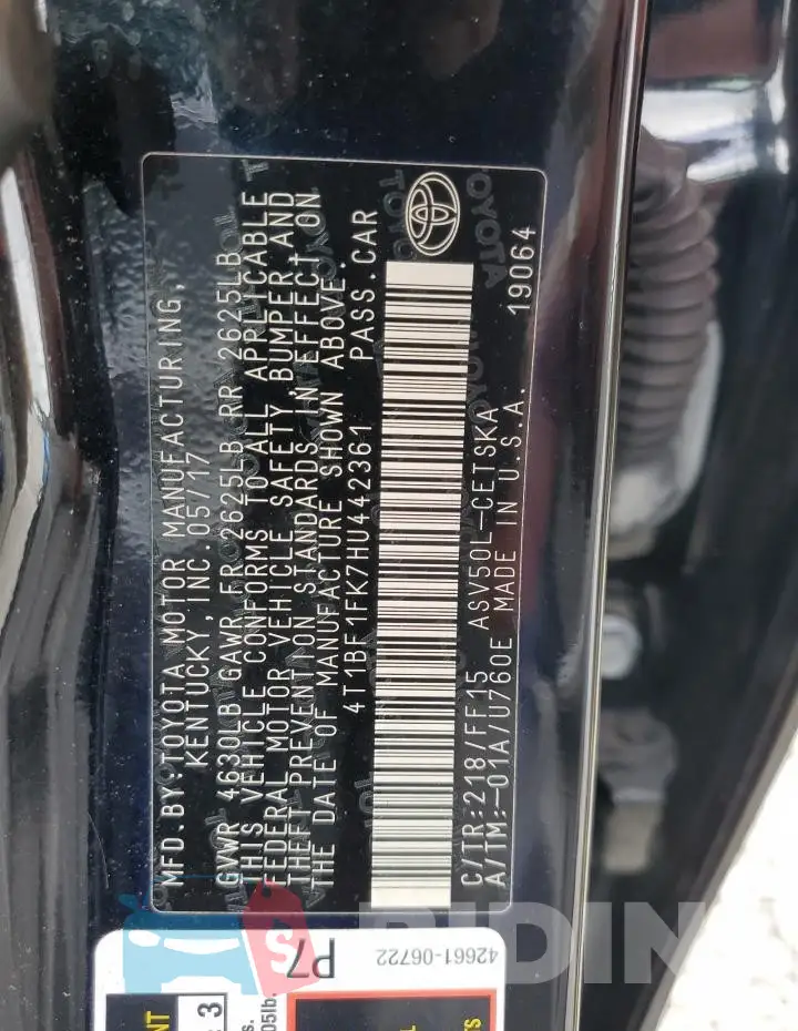 4T1BF1FK7HU442361 Photo# 12
