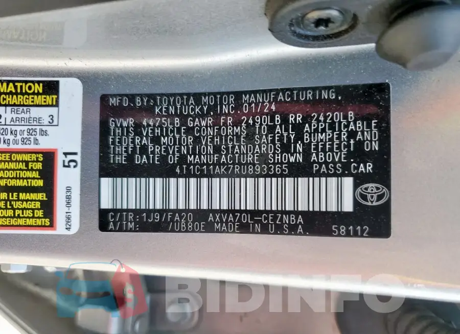 4T1C11AK7RU893365 Photo# 12