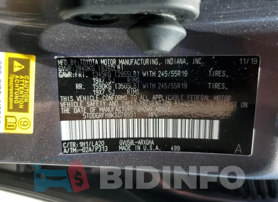 5TDDGRFH8KS078931 Photo# 13