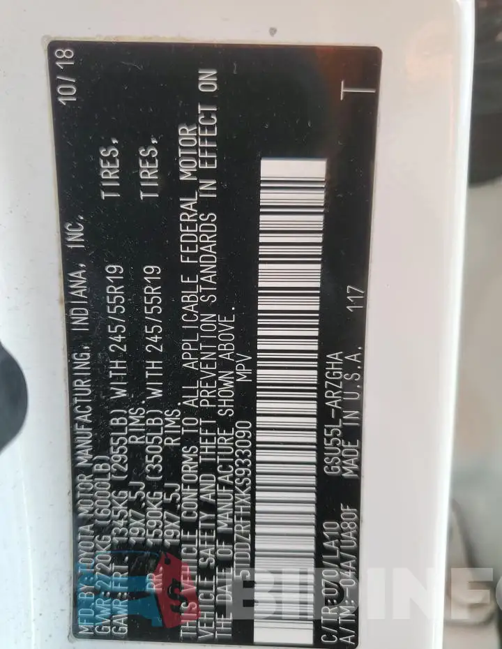 5TDDZRFHXKS933090 Photo# 13