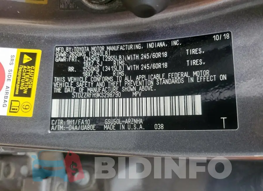 5TDZZRFH9KS298790 Photo# 14