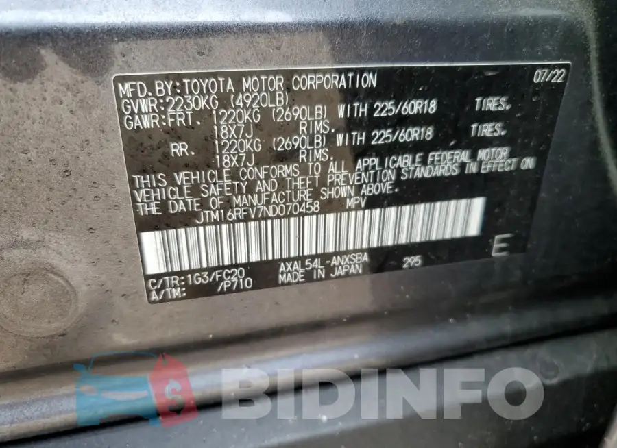 JTM16RFV7ND070458 Photo# 13