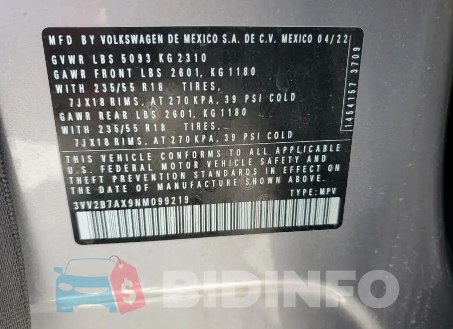 3VV2B7AX9NM099219 Photo# 13