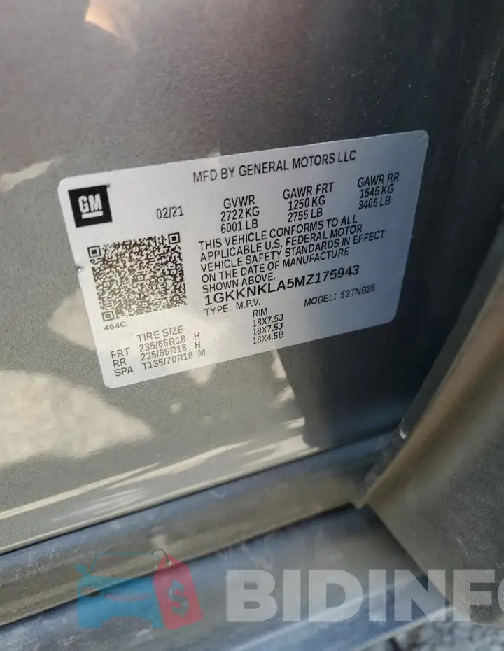 1GKKNKLA5MZ175943 Photo# 13