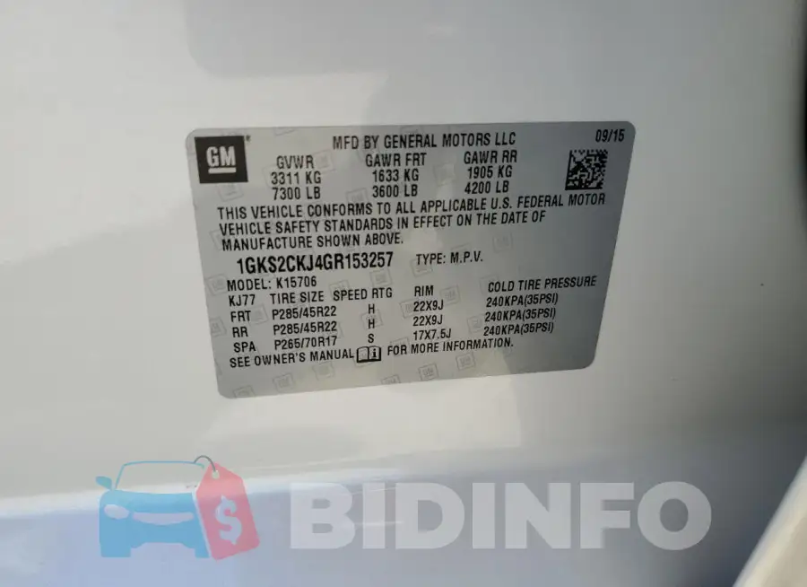 1GKS2CKJ4GR153257 Photo# 13