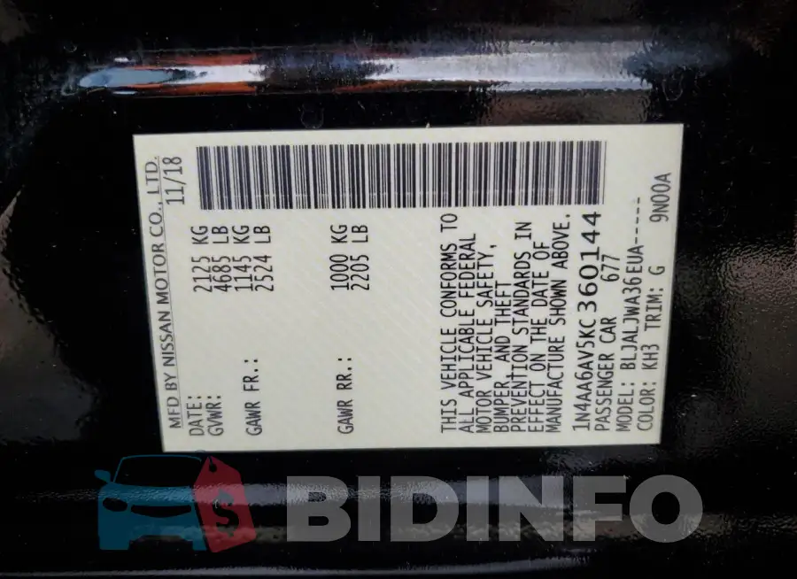 1N4AA6AV5KC360144 Photo# 12