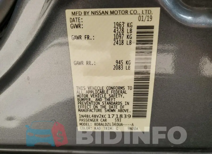 1N4BL4BV2KC171839 Photo# 12