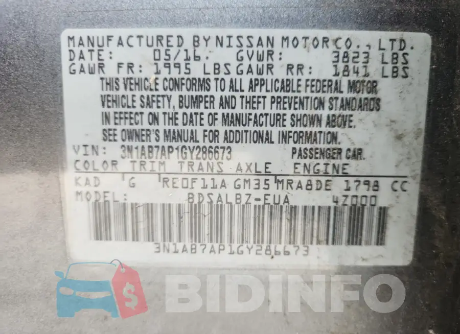 3N1AB7AP1GY286673 Photo# 12