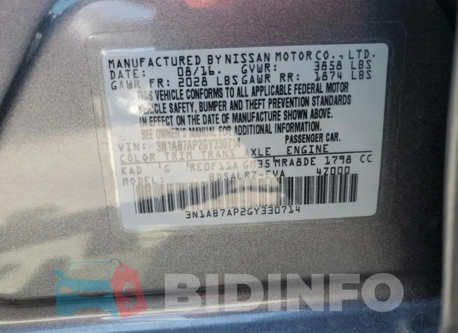 3N1AB7AP2GY330714 Photo# 12