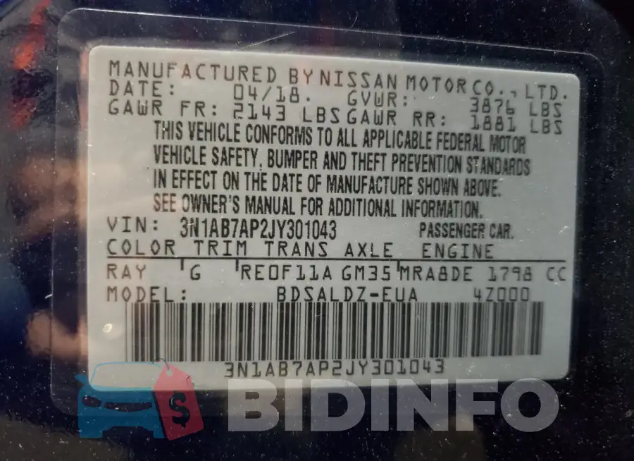 3N1AB7AP2JY301043 Photo# 12